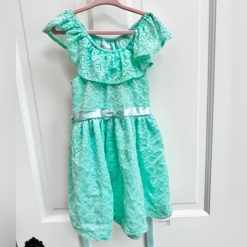Nannette 4T Girls Mint Green Lace Ruffle Short Sleeve Dress